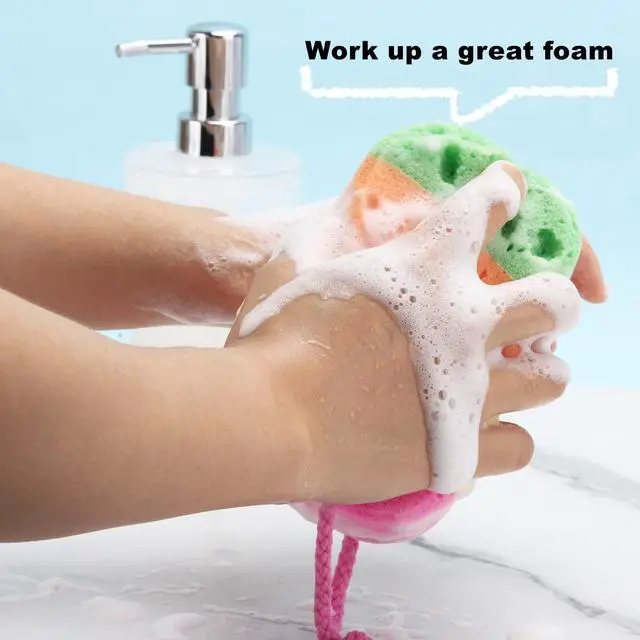 Alt view image 4 of 7 - 3 Pieces Exfoliating Bath Sponge Body Sponges Shower Loofah Soft Bathing Pouf Foam Lufa Body Scrubber