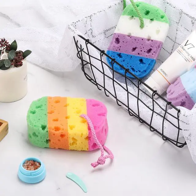 Alt view image 7 of 7 - 3 Pieces Exfoliating Bath Sponge Body Sponges Shower Loofah Soft Bathing Pouf Foam Lufa Body Scrubber