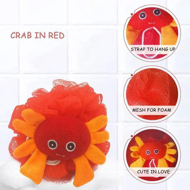 Alt view image 3 of 6 - (4 Pack) Lovely Animal Design Kids Exfoliating Bath Scrubber Body Scrubber Shower Ball for Baby Toddler Kids Gentle Exfoliating Bath Sponge Loofah Pouf in Colorful Design