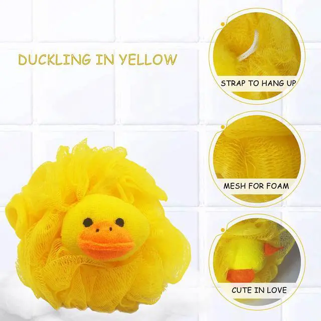 Alt view image 4 of 6 - (4 Pack) Lovely Animal Design Kids Exfoliating Bath Scrubber Body Scrubber Shower Ball for Baby Toddler Kids Gentle Exfoliating Bath Sponge Loofah Pouf in Colorful Design