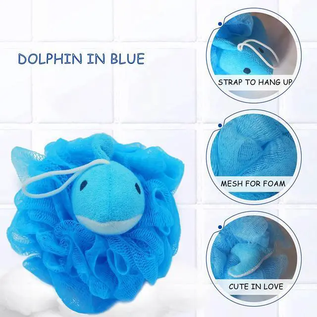 Alt view image 5 of 6 - (4 Pack) Lovely Animal Design Kids Exfoliating Bath Scrubber Body Scrubber Shower Ball for Baby Toddler Kids Gentle Exfoliating Bath Sponge Loofah Pouf in Colorful Design