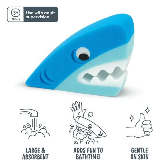 Alt view image 2 of 6 - Genuine Fred Bath Biters, Children's Bath Sponge, Shark - Large & Absorbent - Gentle on Skin - Adds Fun to Bathtime or Water Table - Great Gift for Kids & Toddlers