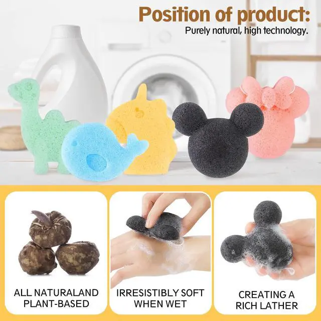 Alt view image 4 of 7 - 5 Pcs Konjac Baby Bath Sponge for Bathing, Classic Shapes Natural Bath Sponges for Infants, Toddler, Newborns, Natural and Safe Plant-Based Konjac Baby Bath Accessories, 5PCS (Set-1)