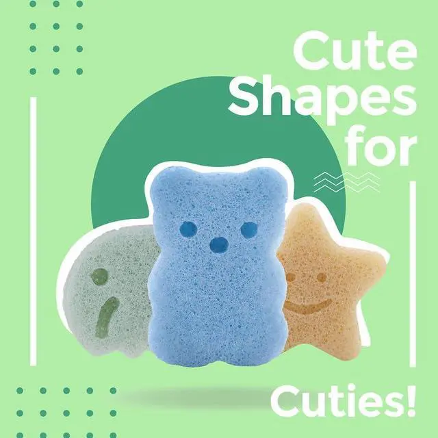Alt view image 4 of 6 - Konjac Sponge, Bath loofah, 3pc, Elephant, Bear & Star | Natural Safe Plant-Based, Cute Shapes Bath Sponge for bathing, Shower Sponge for bath, Body Loofah, Shower Loofah, Face Luffa