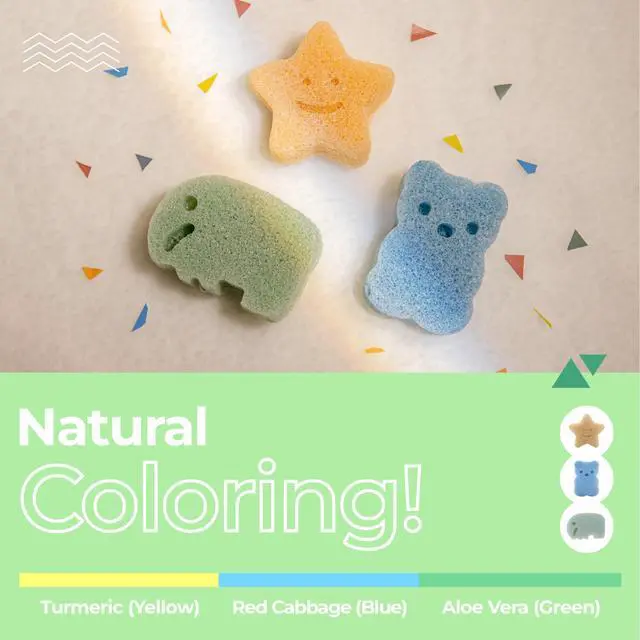 Alt view image 5 of 6 - Konjac Sponge, Bath loofah, 3pc, Elephant, Bear & Star | Natural Safe Plant-Based, Cute Shapes Bath Sponge for bathing, Shower Sponge for bath, Body Loofah, Shower Loofah, Face Luffa