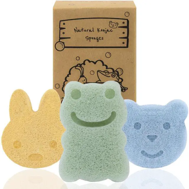 Main image of Konjac Sponge, Bath loofah, 3pc, Rabbit, Frog, Bear face | Natural Safe Plant-Based, Cute Shapes Bath Sponge for bathing, Shower Sponge for bath, Body Loofah, Shower Loofah, Face Luffa