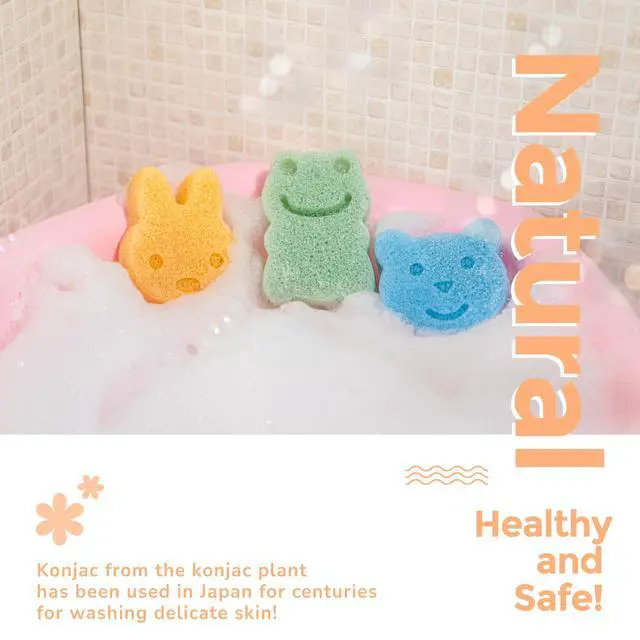 Alt view image 3 of 6 - Konjac Sponge, Bath loofah, 3pc, Rabbit, Frog, Bear face | Natural Safe Plant-Based, Cute Shapes Bath Sponge for bathing, Shower Sponge for bath, Body Loofah, Shower Loofah, Face Luffa
