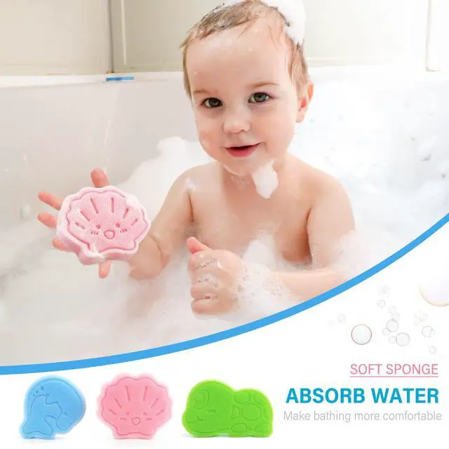 Alt view image 3 of 7 - Baby Bath Sponge, Natural Cute Shapes Soft Shower Sponges for Bathing, Bathtub Foam for Infants and Toddler, 3pcs : Blue Dolphin, Pink Shell, Green Turtle