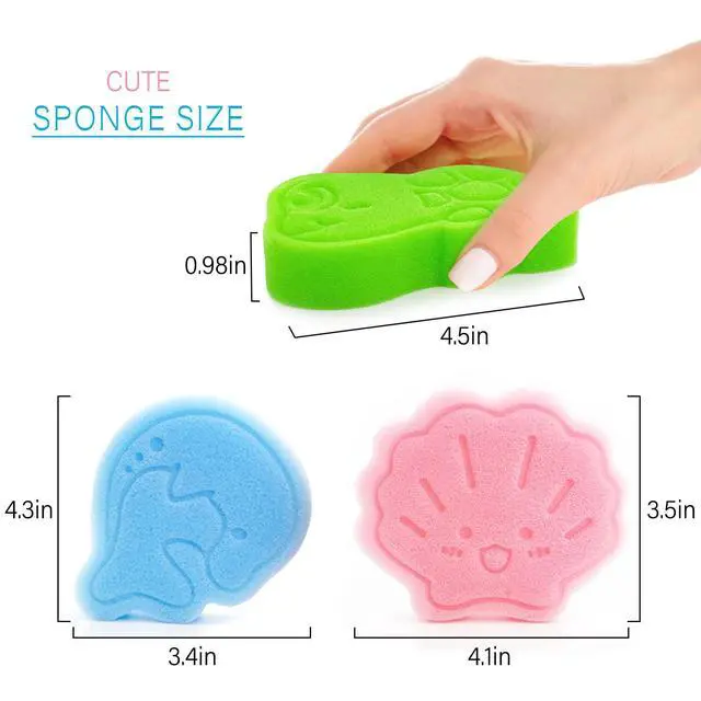 Alt view image 2 of 7 - Baby Bath Sponge, Natural Cute Shapes Soft Shower Sponges for Bathing, Bathtub Foam for Infants and Toddler, 3pcs : Blue Dolphin, Pink Shell, Green Turtle