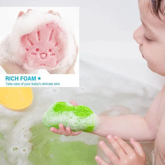 Alt view image 6 of 7 - Baby Bath Sponge, Natural Cute Shapes Soft Shower Sponges for Bathing, Bathtub Foam for Infants and Toddler, 3pcs : Blue Dolphin, Pink Shell, Green Turtle
