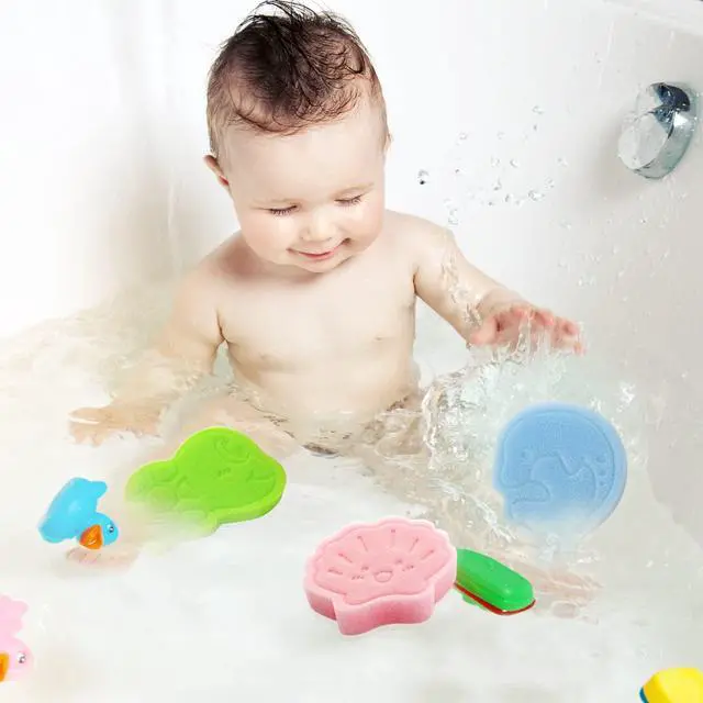 Alt view image 7 of 7 - Baby Bath Sponge, Natural Cute Shapes Soft Shower Sponges for Bathing, Bathtub Foam for Infants and Toddler, 3pcs : Blue Dolphin, Pink Shell, Green Turtle