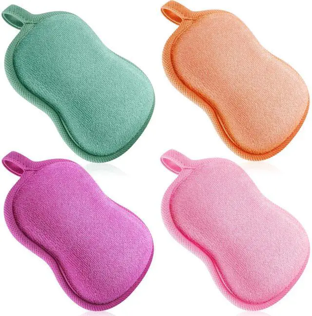 Main image of 4 Pcs Baby Bath Sponge Toddler Bath Sponge,Red, Purple, Green, Orange | Soft Comfy Absorbent Loofah for Kids Babies Boy Girl