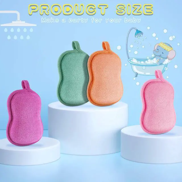 Alt view image 3 of 7 - 4 Pcs Baby Bath Sponge Toddler Bath Sponge,Red, Purple, Green, Orange | Soft Comfy Absorbent Loofah for Kids Babies Boy Girl