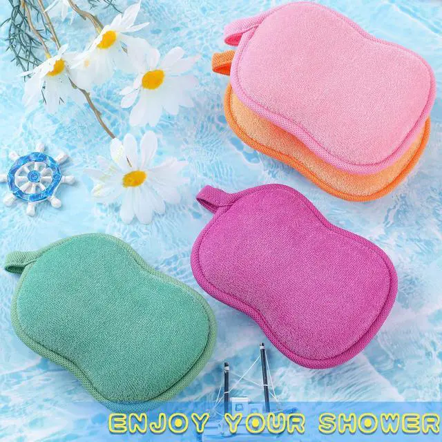 Alt view image 6 of 7 - 4 Pcs Baby Bath Sponge Toddler Bath Sponge,Red, Purple, Green, Orange | Soft Comfy Absorbent Loofah for Kids Babies Boy Girl