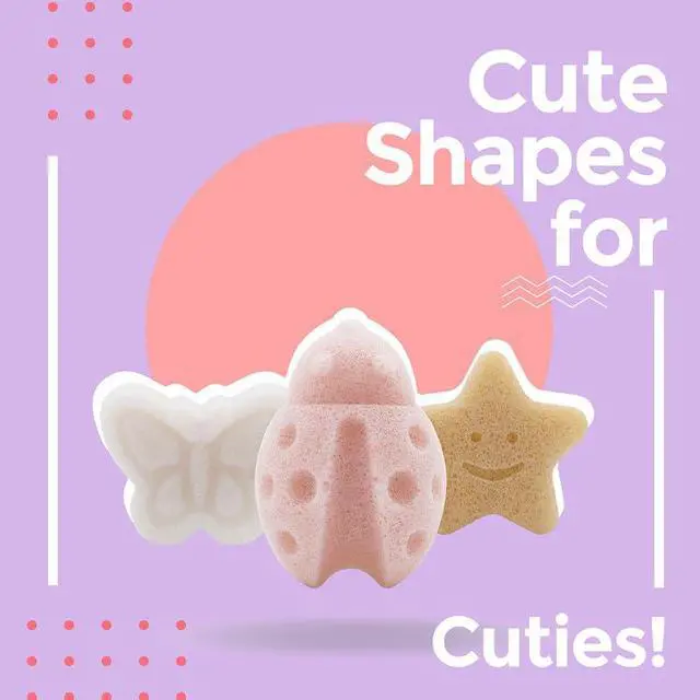 Alt view image 4 of 6 - Konjac Sponge, Bath loofah, 3pc, Butterfly, Ladybug, Star | Natural Safe Plant-Based, Cute Shapes Bath Sponge for bathing, Shower Sponge for bath, Body Loofah, Shower Loofah, Face Luffa
