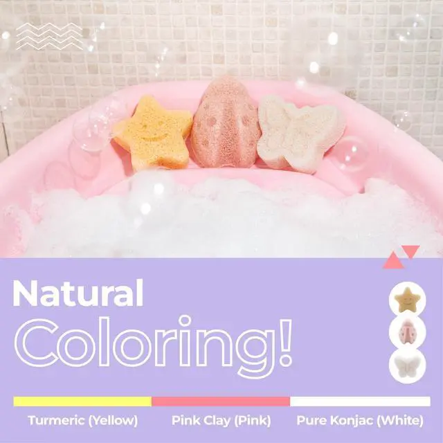 Alt view image 5 of 6 - Konjac Sponge, Bath loofah, 3pc, Butterfly, Ladybug, Star | Natural Safe Plant-Based, Cute Shapes Bath Sponge for bathing, Shower Sponge for bath, Body Loofah, Shower Loofah, Face Luffa