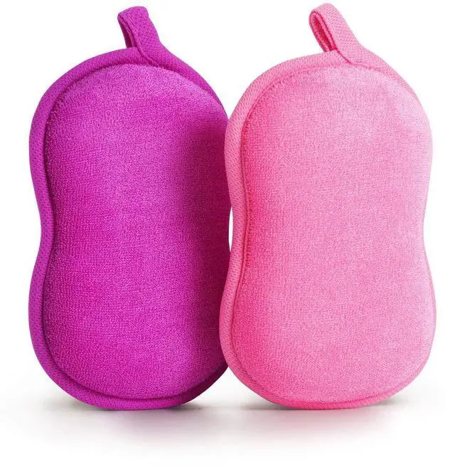 Main image of Baby Bath Sponge - Ultra Soft Baby Sponge for Bathing - Kids Bath Sponges for Infants, Toddler Bath Time, 2 Count (1 Pack) - Pink Violet