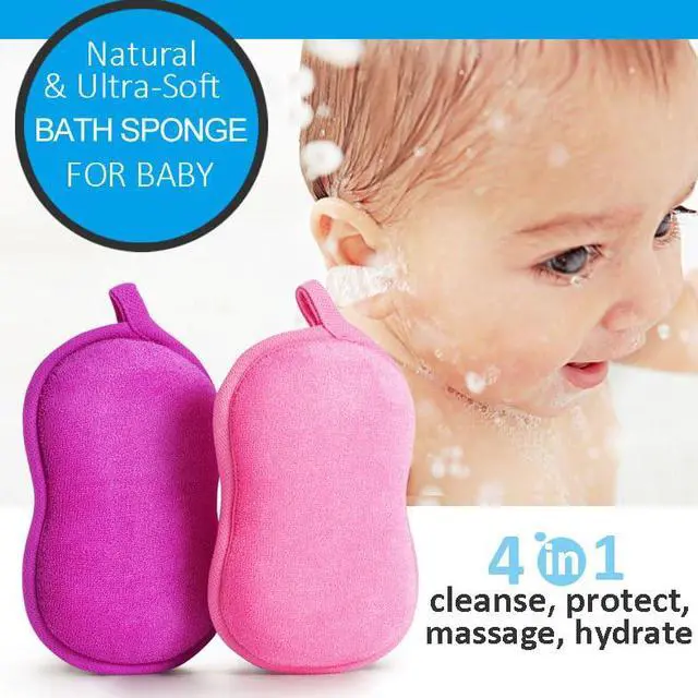 Alt view image 5 of 6 - Baby Bath Sponge - Ultra Soft Baby Sponge for Bathing - Kids Bath Sponges for Infants, Toddler Bath Time, 2 Count (1 Pack) - Pink Violet