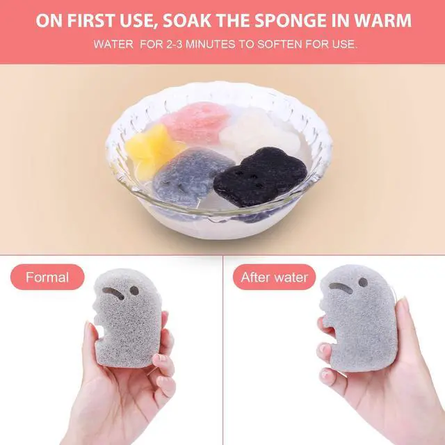 Alt view image 5 of 7 - 5 Pcs Konjac Baby Sponge for Bathing, Kids Bath Sponges for Infants, Toddler Bath Time, Cute Shapes and Safe Plant-Based Konjac Baby Bath Accessories, 5pcs