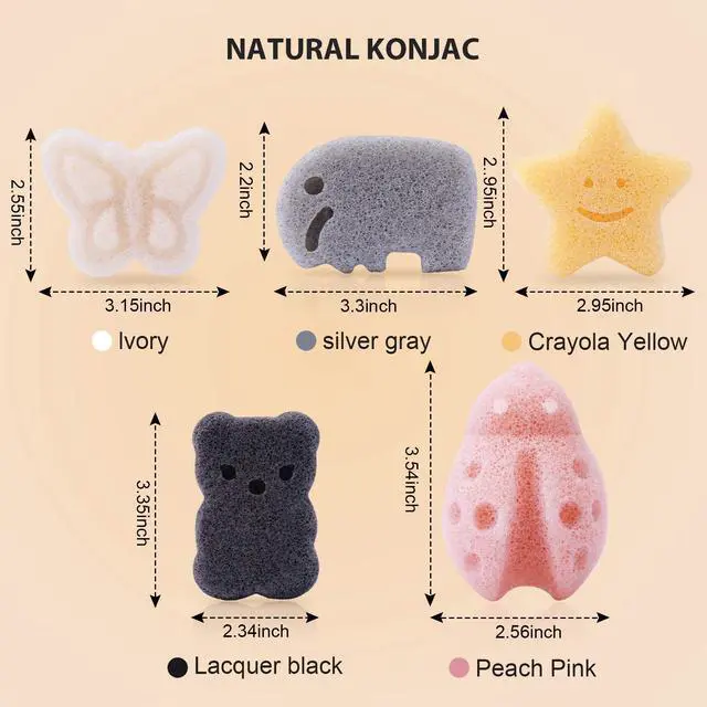 Alt view image 7 of 7 - 5 Pcs Konjac Baby Sponge for Bathing, Kids Bath Sponges for Infants, Toddler Bath Time, Cute Shapes and Safe Plant-Based Konjac Baby Bath Accessories, 5pcs