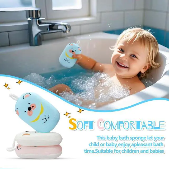 Alt view image 3 of 7 - Baby and Kids Bath Loofah Sponge, Soft and Absorbent Toddler Exfoliating Body Scrubber Shower Loofa Sponge,Cute Pattern Design for Kids Baby Women Boys and Girl, 3 Pack (Bear/Dog/Cat)
