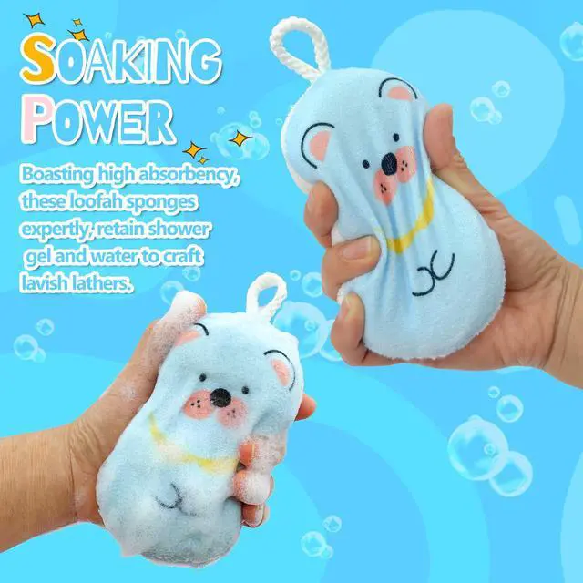 Alt view image 5 of 7 - Baby and Kids Bath Loofah Sponge, Soft and Absorbent Toddler Exfoliating Body Scrubber Shower Loofa Sponge,Cute Pattern Design for Kids Baby Women Boys and Girl, 3 Pack (Bear/Dog/Cat)