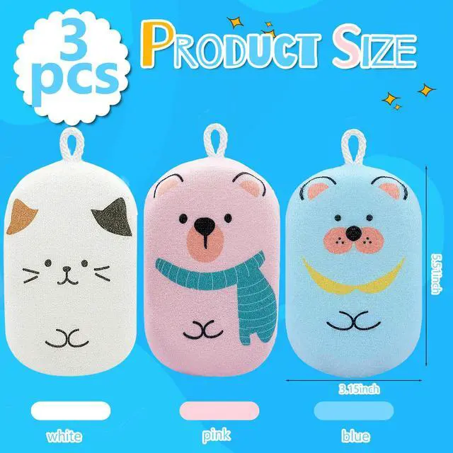 Alt view image 4 of 7 - Baby and Kids Bath Loofah Sponge, Soft and Absorbent Toddler Exfoliating Body Scrubber Shower Loofa Sponge,Cute Pattern Design for Kids Baby Women Boys and Girl, 3 Pack (Bear/Dog/Cat)