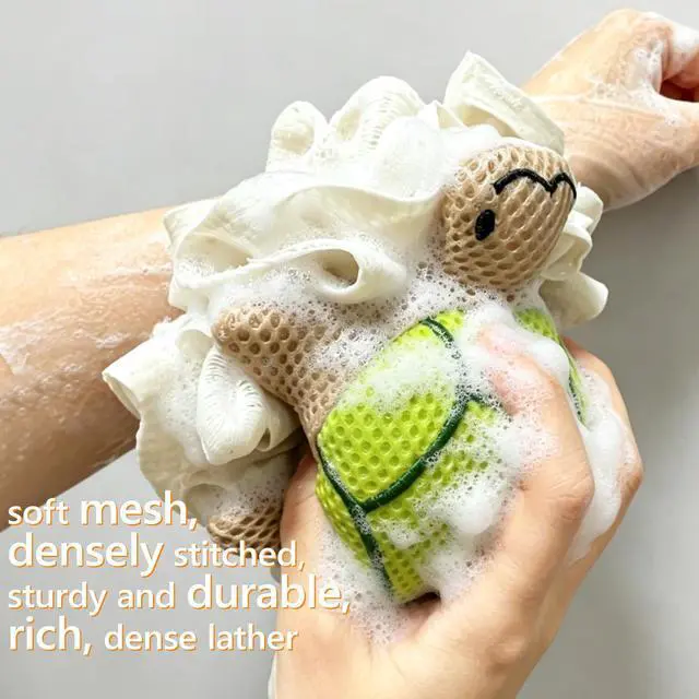 Alt view image 2 of 7 - Kids Loofah, Cute Cartoon Animal Kids Bath Sponge with Hanging Rope | Soft Double Mesh Shower Pouf for Rich Lather for Kids (Little Turtle)
