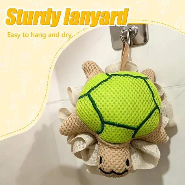 Alt view image 4 of 7 - Kids Loofah, Cute Cartoon Animal Kids Bath Sponge with Hanging Rope | Soft Double Mesh Shower Pouf for Rich Lather for Kids (Little Turtle)
