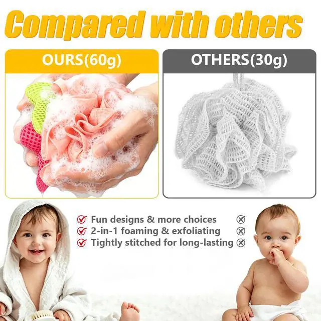 Alt view image 7 of 7 - Kids Loofah, Cute Cartoon Animal Kids Bath Sponge with Hanging Rope | Soft Double Mesh Shower Pouf for Rich Lather for Kids (Little Turtle)