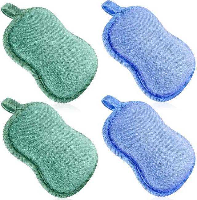 Main image of 4 Pcs Baby Bath Sponge Toddler Bath Sponge,Green, Blue | Soft Comfy Absorbent Loofah for Kids Babies Boy Girl