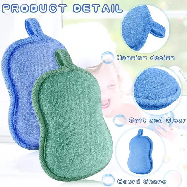 Alt view image 2 of 6 - 4 Pcs Baby Bath Sponge Toddler Bath Sponge,Green, Blue | Soft Comfy Absorbent Loofah for Kids Babies Boy Girl