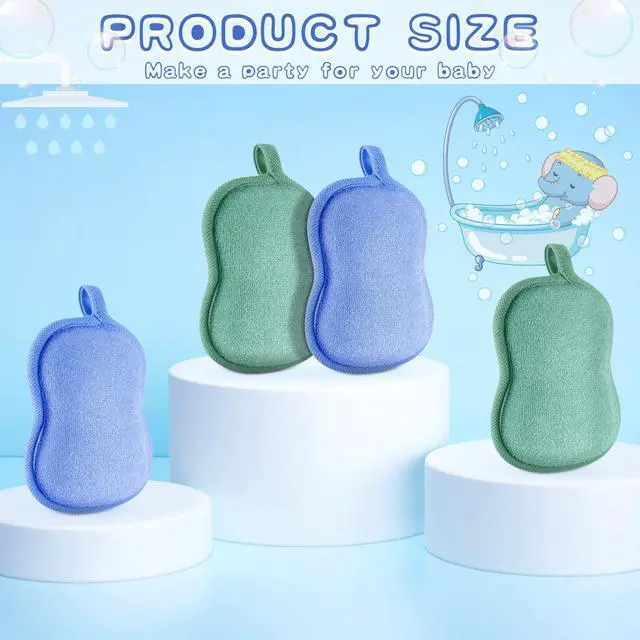 Alt view image 4 of 6 - 4 Pcs Baby Bath Sponge Toddler Bath Sponge,Green, Blue | Soft Comfy Absorbent Loofah for Kids Babies Boy Girl