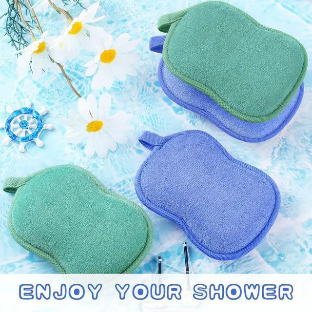 Alt view image 5 of 6 - 4 Pcs Baby Bath Sponge Toddler Bath Sponge,Green, Blue | Soft Comfy Absorbent Loofah for Kids Babies Boy Girl