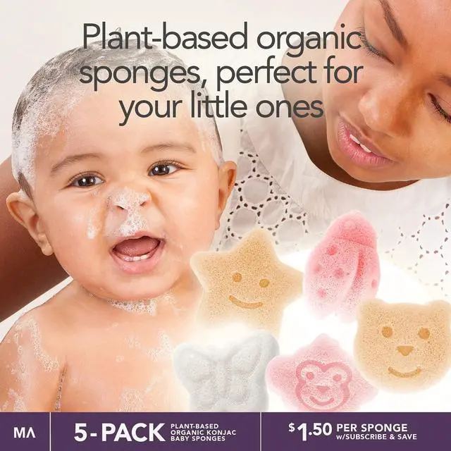 Alt view image 4 of 6 - Konjac Baby Sponge for Bathing | Natural Cute Shapes | Kids Bath sponges for Infants | Toddler Bath time | Safe Organic Plant-Based | 5pcs Set : Bear, Monkey, Butterfly, Ladybug, Star