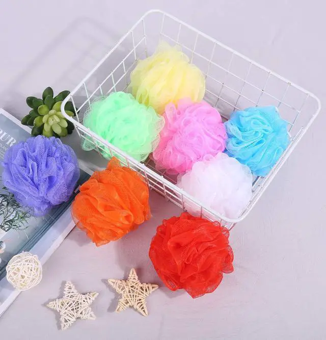 Alt view image 3 of 4 - Bath Sponges, Small Size Colorful Shower Sponges Exfoliating Mesh Pouf Bath Ball Body Scrubber for Travel Pack of 8