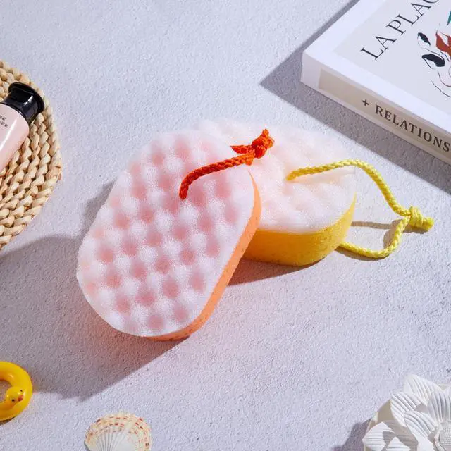 Alt view image 5 of 6 - 5 Pieces Soft Bath Sponge Shower Natural Gentle Soothing Body Fiber Exfoliating Shower Sponge Wash Bouquet for Women Men, Random Color(Cute Color)
