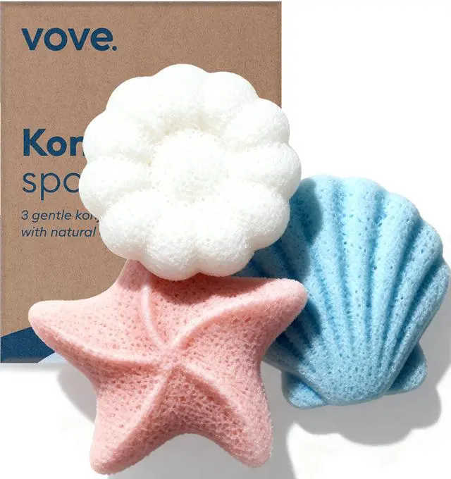 Main image of Organic Konjac Baby Bath Sponges 3-Pack, Plant-Based Ocean Shapes | Safe natural sponges for newborns, infants and toddlers, plant-based baby bathing, certified organic