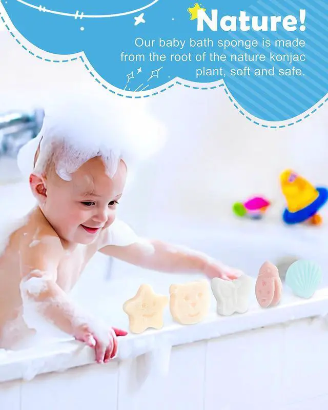 Alt view image 2 of 7 - Konjac Baby Sponges, 5Pcs Natural Cute Shapes for Infants | Plant-based, extra soft sponges for toddler and kids bath time, gentle for daily use.