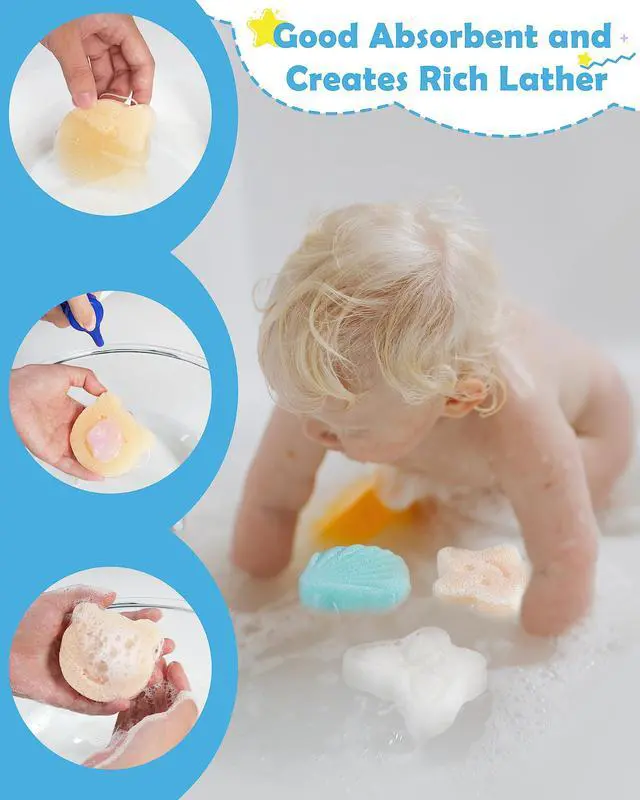 Alt view image 3 of 7 - Konjac Baby Sponges, 5Pcs Natural Cute Shapes for Infants | Plant-based, extra soft sponges for toddler and kids bath time, gentle for daily use.