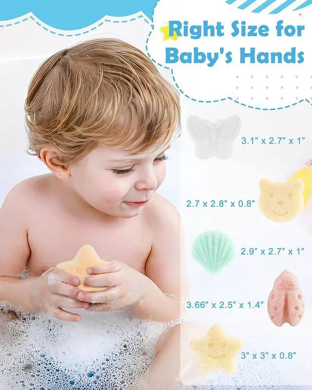 Alt view image 4 of 7 - Konjac Baby Sponges, 5Pcs Natural Cute Shapes for Infants | Plant-based, extra soft sponges for toddler and kids bath time, gentle for daily use.