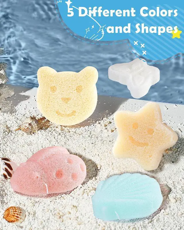Alt view image 6 of 7 - Konjac Baby Sponges, 5Pcs Natural Cute Shapes for Infants | Plant-based, extra soft sponges for toddler and kids bath time, gentle for daily use.