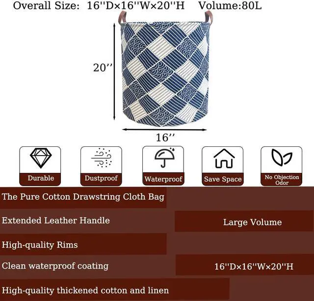 Alt view image 2 of 7 - 80L Waterproof Laundry Hamper in Family Leather Handle Laundry Basket in Dormitory Collapsible Laundry Bag in Nursery (91-Satisfied laundry hampers)