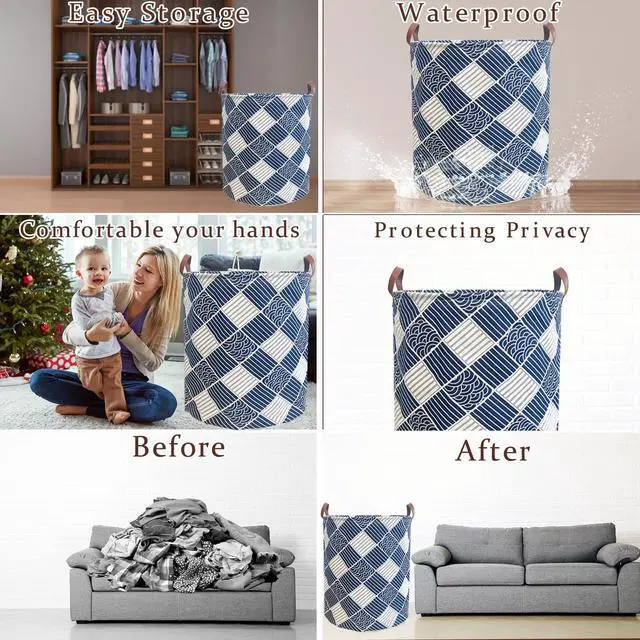 Alt view image 3 of 7 - 80L Waterproof Laundry Hamper in Family Leather Handle Laundry Basket in Dormitory Collapsible Laundry Bag in Nursery (91-Satisfied laundry hampers)