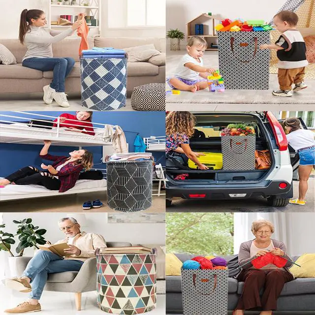 Alt view image 7 of 7 - 80L Waterproof Laundry Hamper in Family Leather Handle Laundry Basket in Dormitory Collapsible Laundry Bag in Nursery (91-Satisfied laundry hampers)
