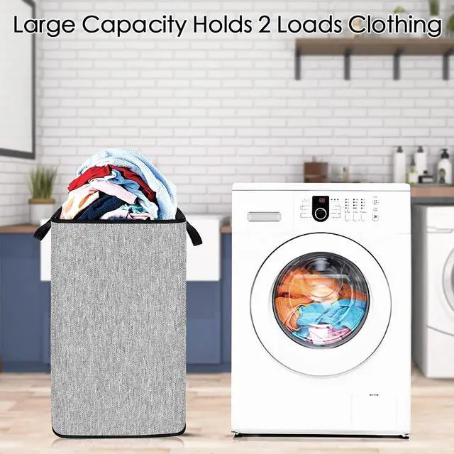 Alt view image 2 of 7 - Large Laundry Basket, 80 L Collapsible Tall Hamper with Handle Grey | Dirty Clothes Hamper for Bedroom, Rectangular Sturdy Laundry Basket for College, Dorm, Towels