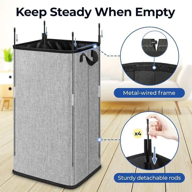 Alt view image 4 of 7 - Large Laundry Basket, 80 L Collapsible Tall Hamper with Handle Grey | Dirty Clothes Hamper for Bedroom, Rectangular Sturdy Laundry Basket for College, Dorm, Towels