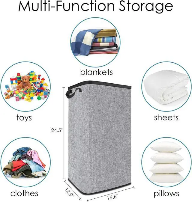 Alt view image 5 of 7 - Large Laundry Basket, 80 L Collapsible Tall Hamper with Handle Grey | Dirty Clothes Hamper for Bedroom, Rectangular Sturdy Laundry Basket for College, Dorm, Towels