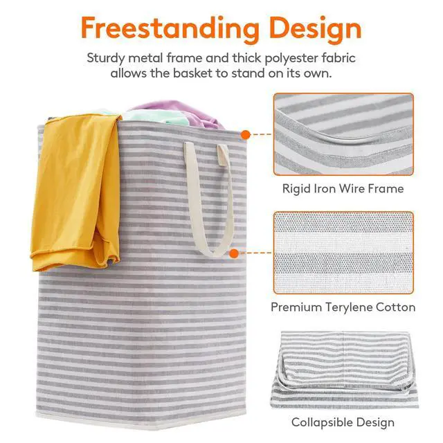 Alt view image 2 of 7 - 80L Large Laundry Baskets, 1 Pack, Reinforced Handles, Grey | Collapsible Laundry Hamper, Dirty Clothes Hamper, Waterproof Freestanding Design for Dorm, Laundry Room, Bedroom, Bathroom