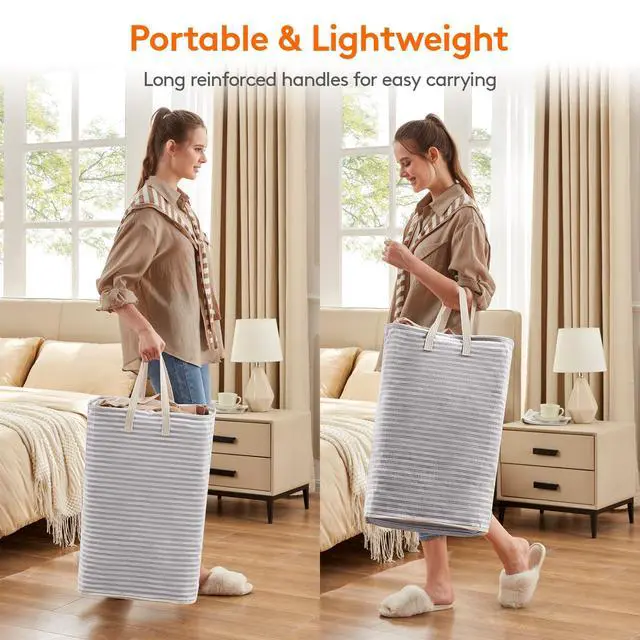 Alt view image 4 of 7 - 80L Large Laundry Baskets, 1 Pack, Reinforced Handles, Grey | Collapsible Laundry Hamper, Dirty Clothes Hamper, Waterproof Freestanding Design for Dorm, Laundry Room, Bedroom, Bathroom